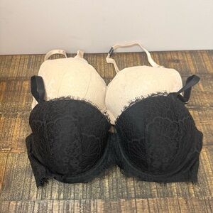 NEW NWT Victoria’s Secret 34D bra bundle lined Demi and push up lace black nude